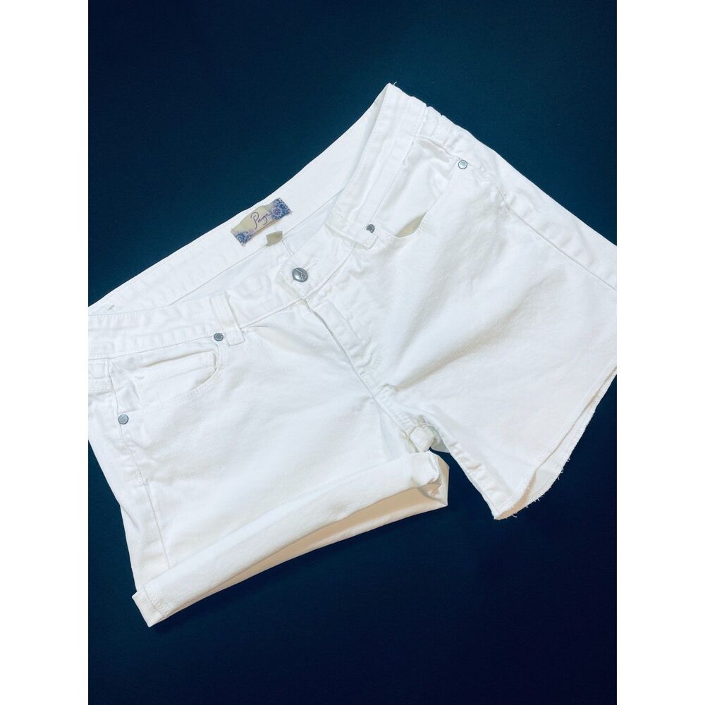 ~ PAIGE 27 Jean Shorts Jimmy Jimmy Rolled Hem Zip Low/Mid-Rise Dylan Denim White - Picture 6 of 16